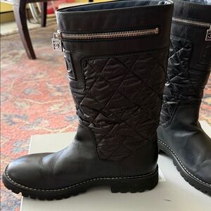 CHANEL Black Quilted Leather Boots with Silver Zipper
